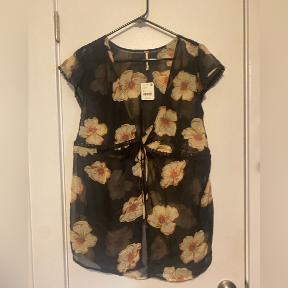 NWT Free People Floral Black Sheer Top